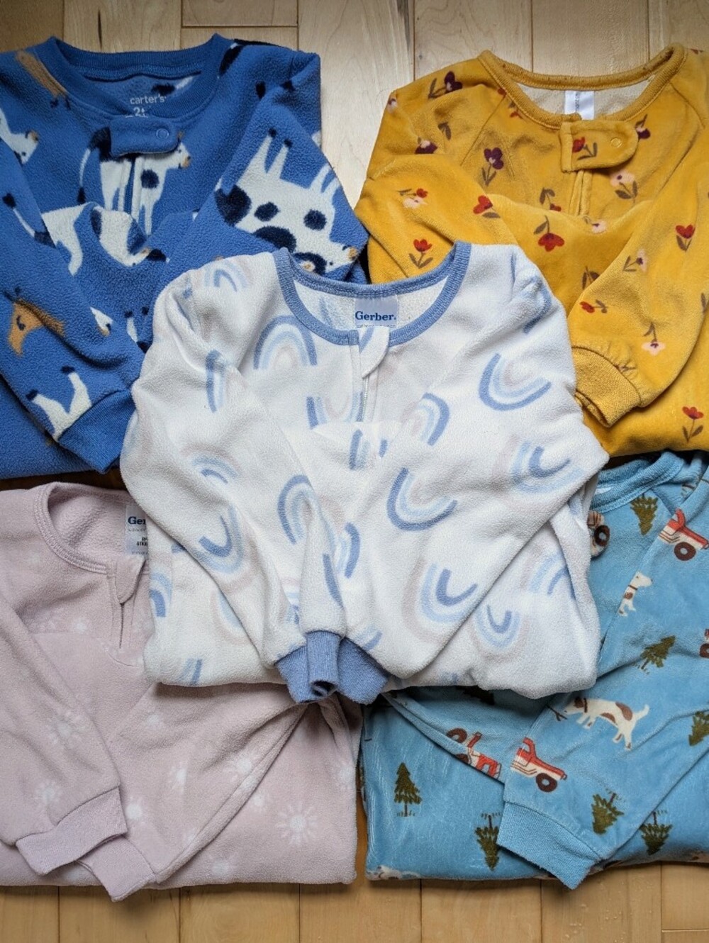 Gerber Modern Moments And Carters Footed Flannel Pajamas - Set Of 5